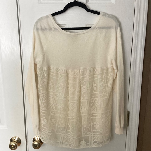 Anthropologie Ivory Mixed Media Lace Knit Boho Top NWT Size Large - Picture 4 of 11